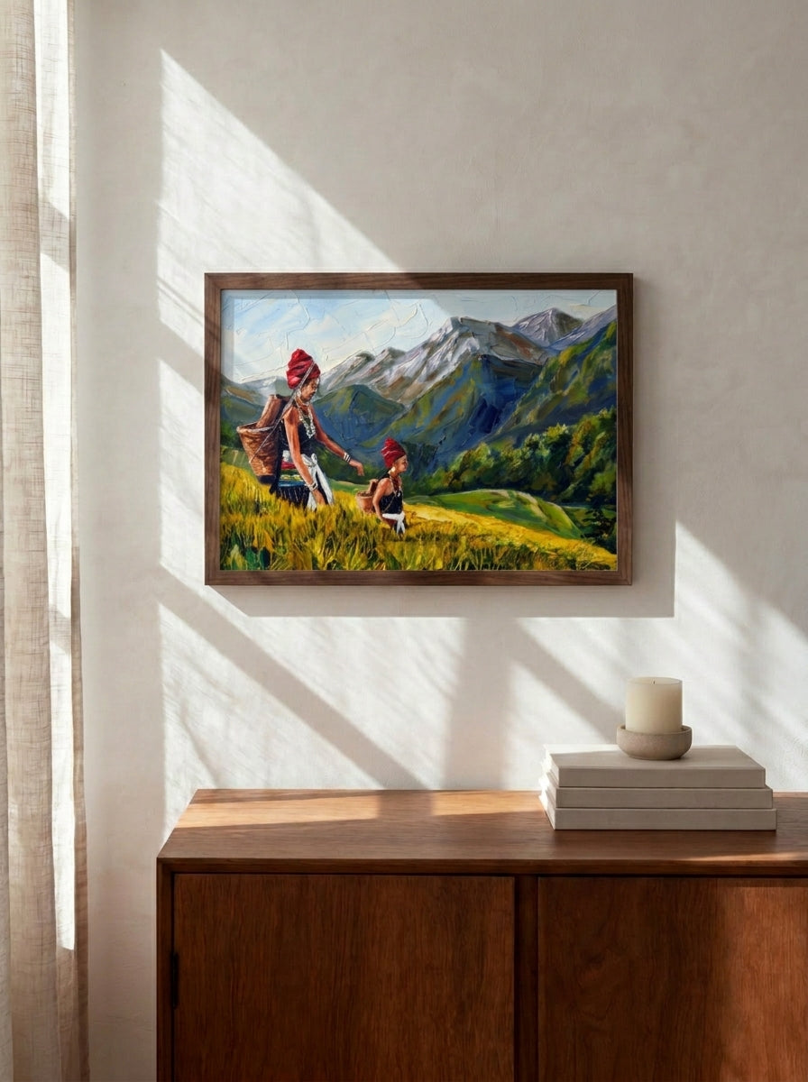 Karenni Mountain Life Framed poster, Karenni Traditional art, Karenni Art